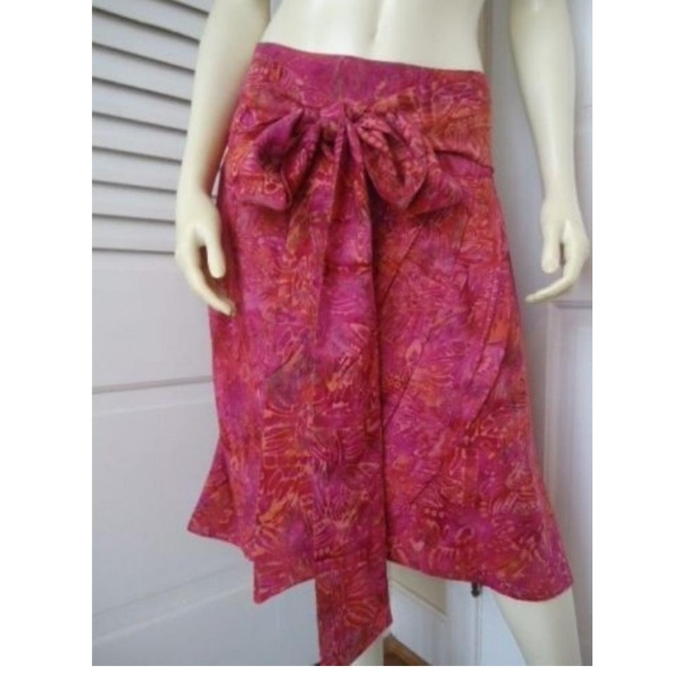 Go Fish Skirt S Rayon Batik Faux Wrap Pockets Tie
